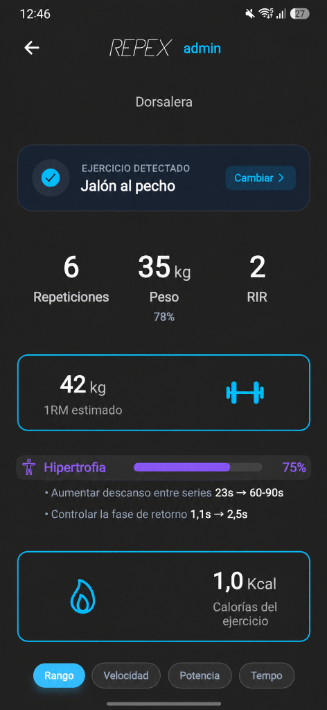 Detección de ejercicio y métricas en tiempo real